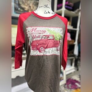 Red and Brown Kids Raglan Christmas Shirt